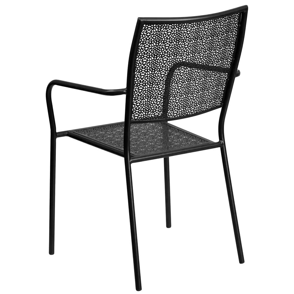 Commercial Grade Black Indoor-Outdoor Steel Patio Arm Chair with Square Back - Flash Furniture