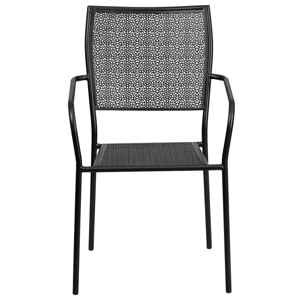Commercial Grade Black Indoor-Outdoor Steel Patio Arm Chair with Square Back - Flash Furniture