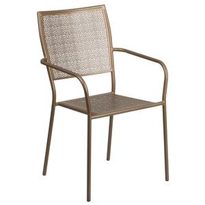Commercial Grade Gold Indoor-Outdoor Steel Patio Arm Chair with Square Back - Flash Furniture