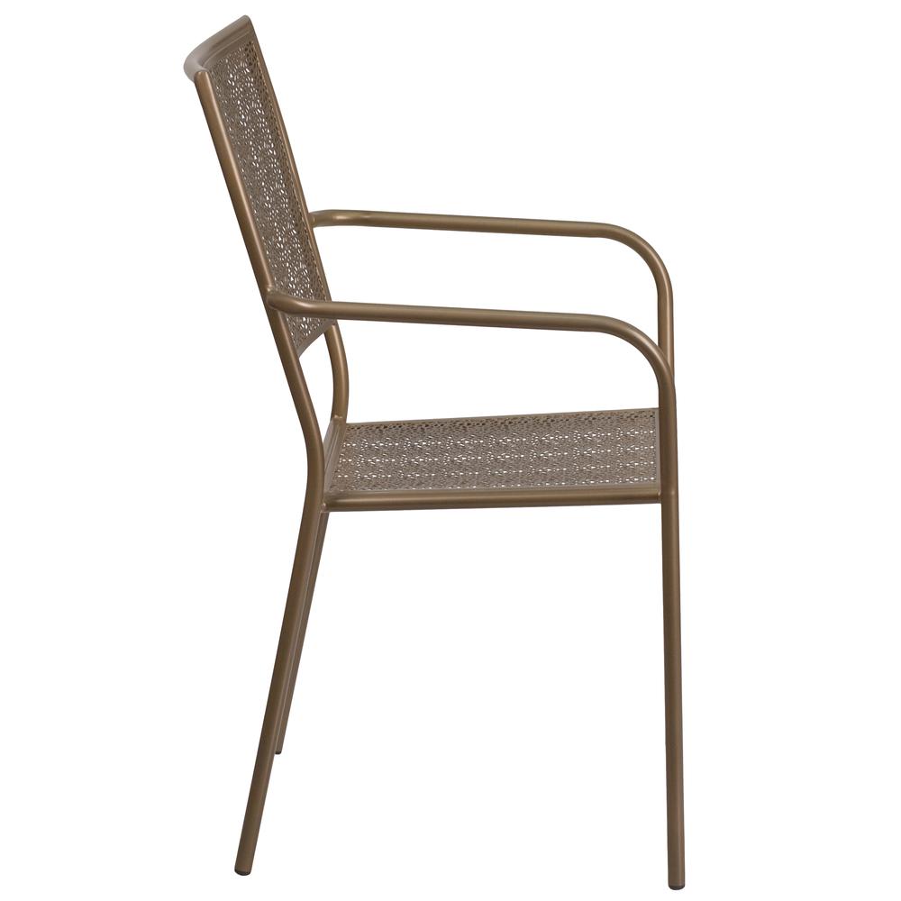 Commercial Grade Gold Indoor-Outdoor Steel Patio Arm Chair with Square Back - Flash Furniture
