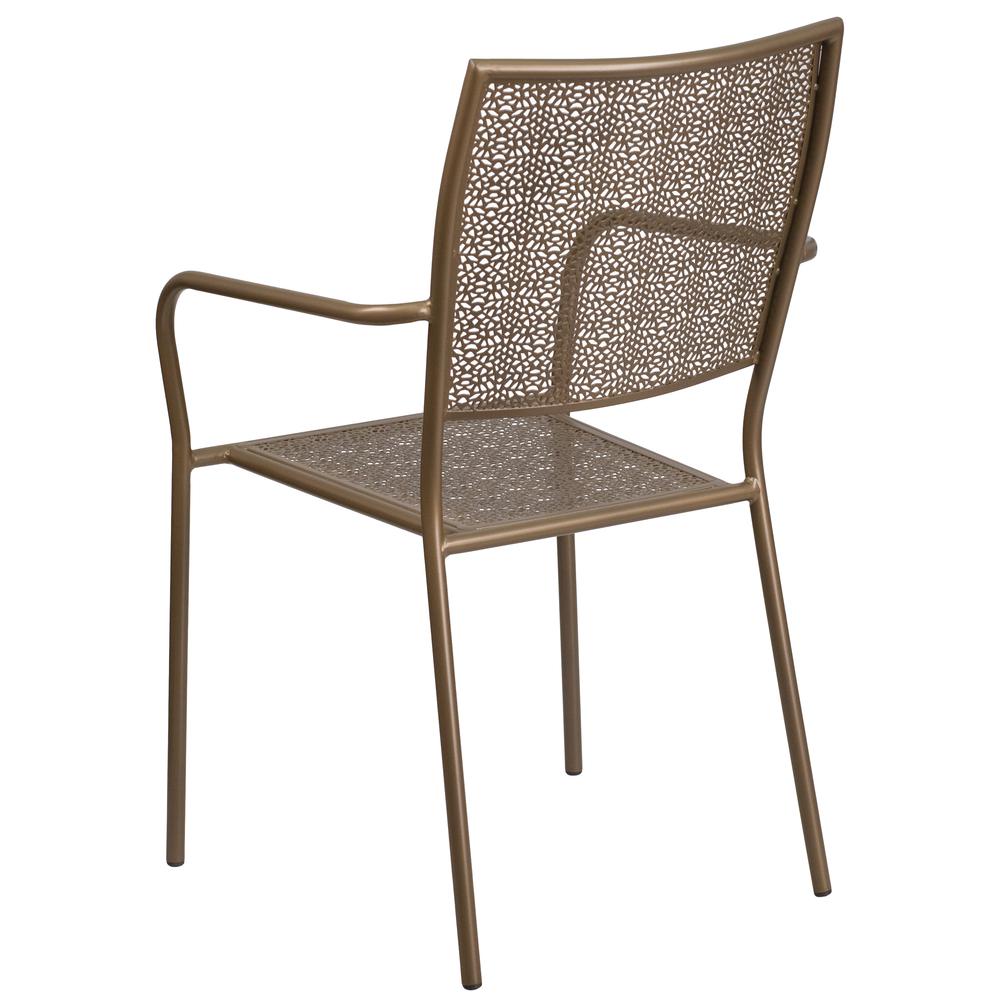 Commercial Grade Gold Indoor-Outdoor Steel Patio Arm Chair with Square Back - Flash Furniture