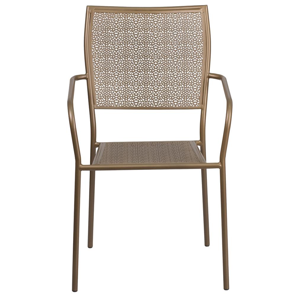 Commercial Grade Gold Indoor-Outdoor Steel Patio Arm Chair with Square Back - Flash Furniture