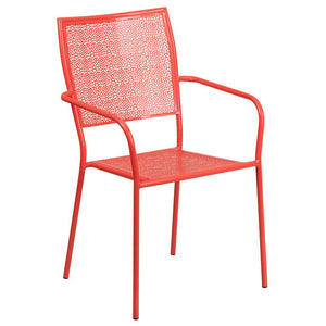 Commercial Grade Coral Indoor-Outdoor Steel Patio Arm Chair with Square Back - Flash Furniture