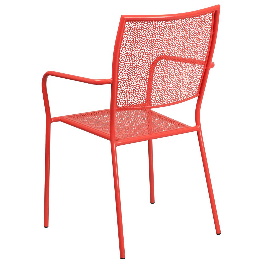 Commercial Grade Coral Indoor-Outdoor Steel Patio Arm Chair with Square Back - Flash Furniture