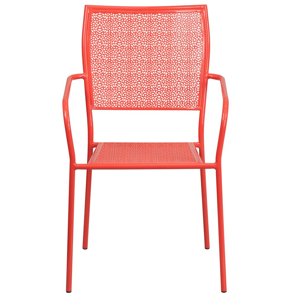 Commercial Grade Coral Indoor-Outdoor Steel Patio Arm Chair with Square Back - Flash Furniture