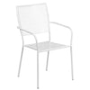 Commercial Grade White Indoor-Outdoor Steel Patio Arm Chair with Square Back - Flash Furniture