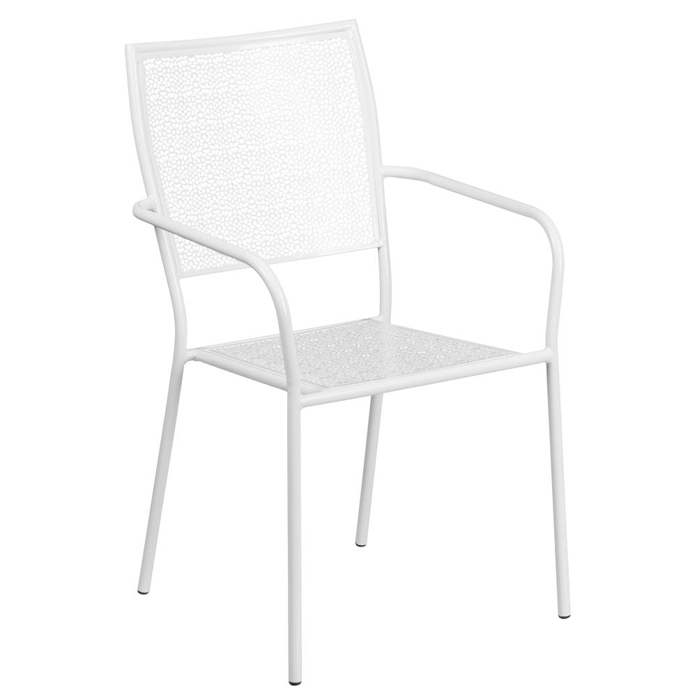 Commercial Grade White Indoor-Outdoor Steel Patio Arm Chair with Square Back - Flash Furniture