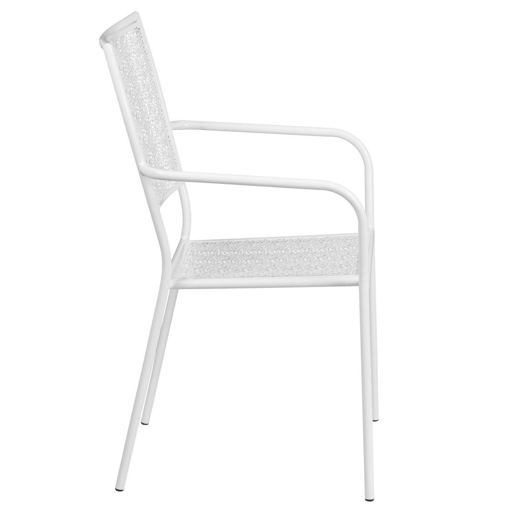 Commercial Grade White Indoor-Outdoor Steel Patio Arm Chair with Square Back - Flash Furniture