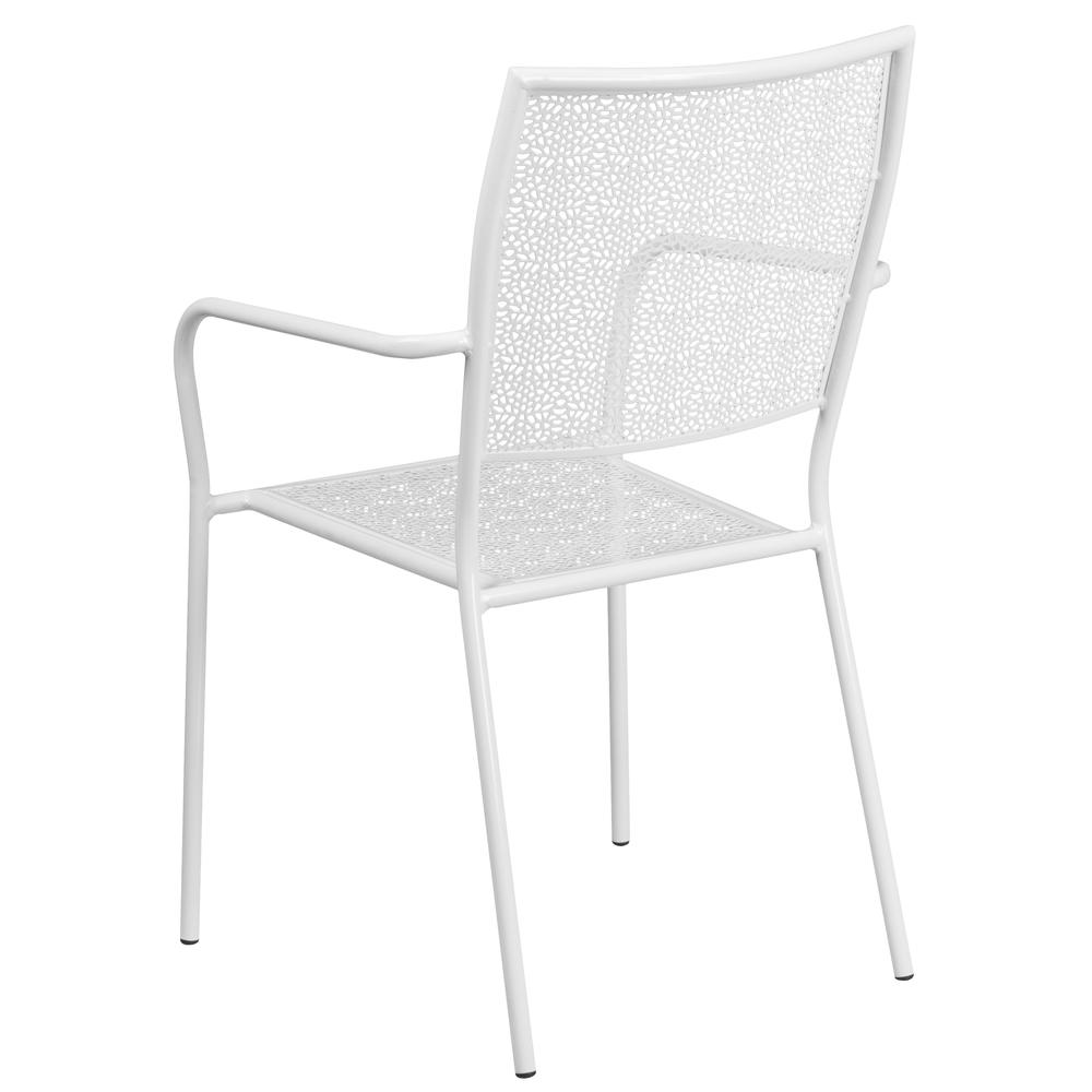 Commercial Grade White Indoor-Outdoor Steel Patio Arm Chair with Square Back - Flash Furniture