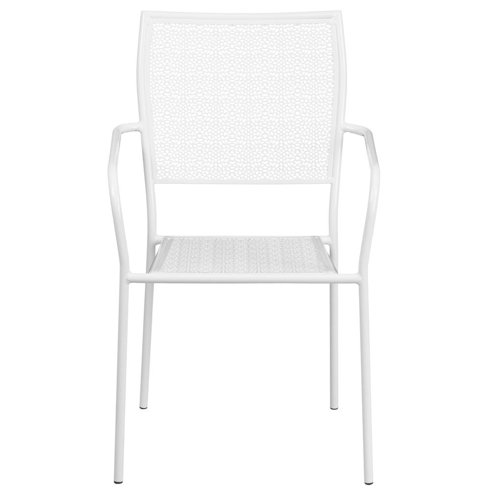 Commercial Grade White Indoor-Outdoor Steel Patio Arm Chair with Square Back - Flash Furniture