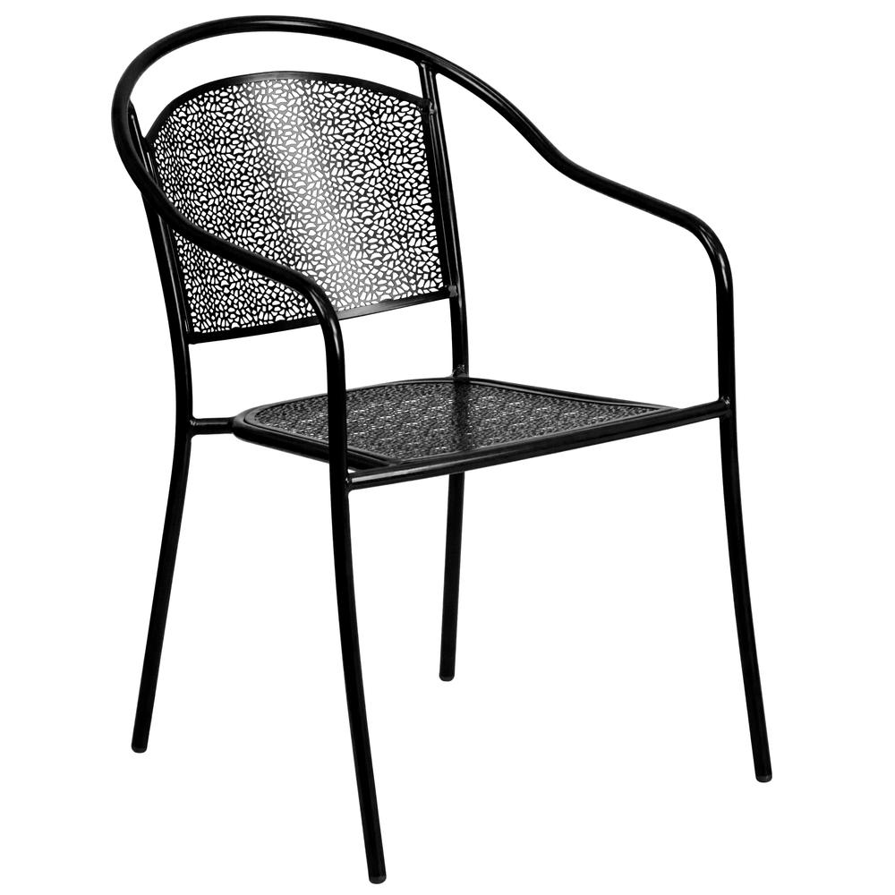 Commercial Grade Black Indoor-Outdoor Steel Patio Arm Chair with Round Back - Flash Furniture