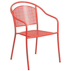 Commercial Grade Coral Indoor-Outdoor Steel Patio Arm Chair with Round Back - Flash Furniture