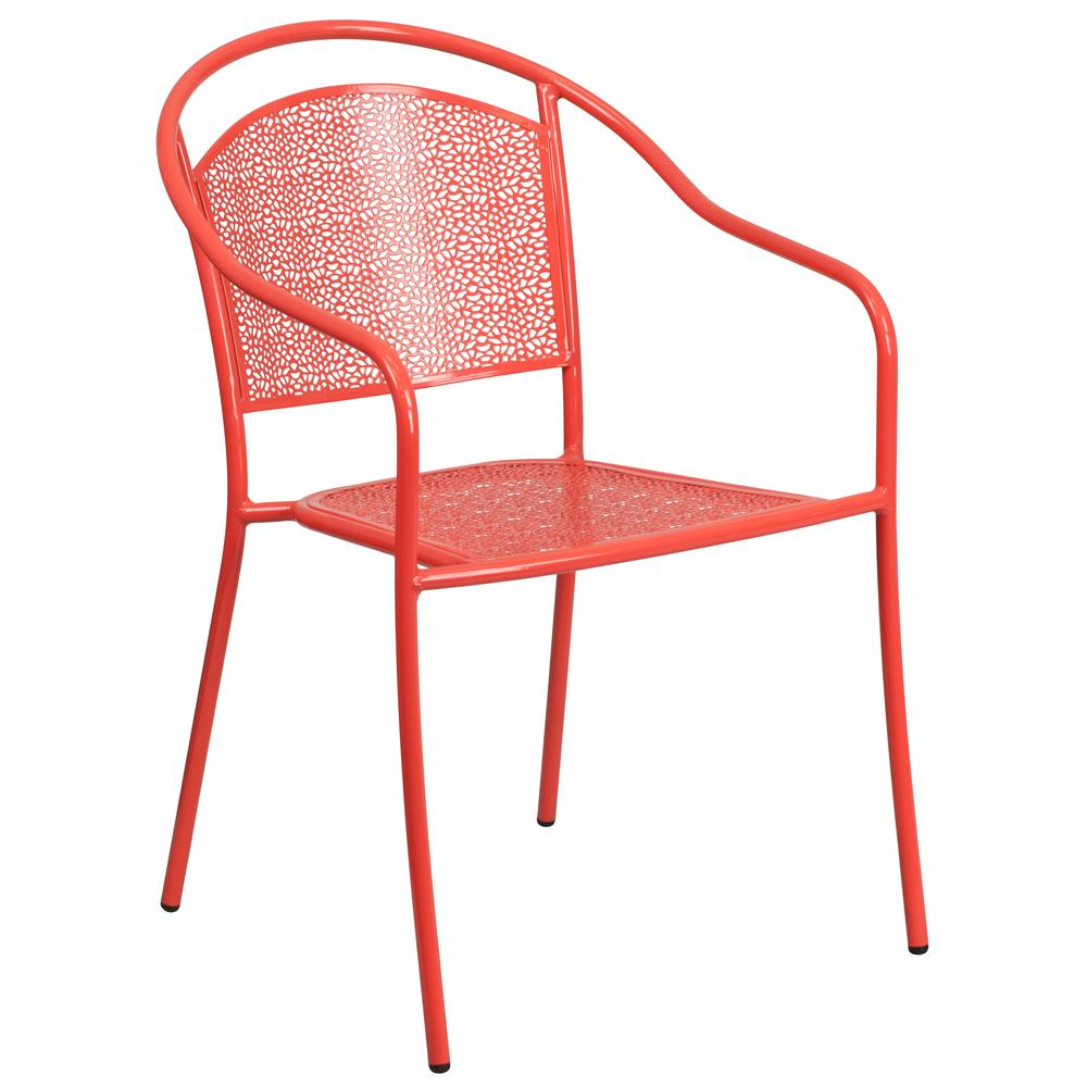 Commercial Grade Coral Indoor-Outdoor Steel Patio Arm Chair with Round Back - Flash Furniture