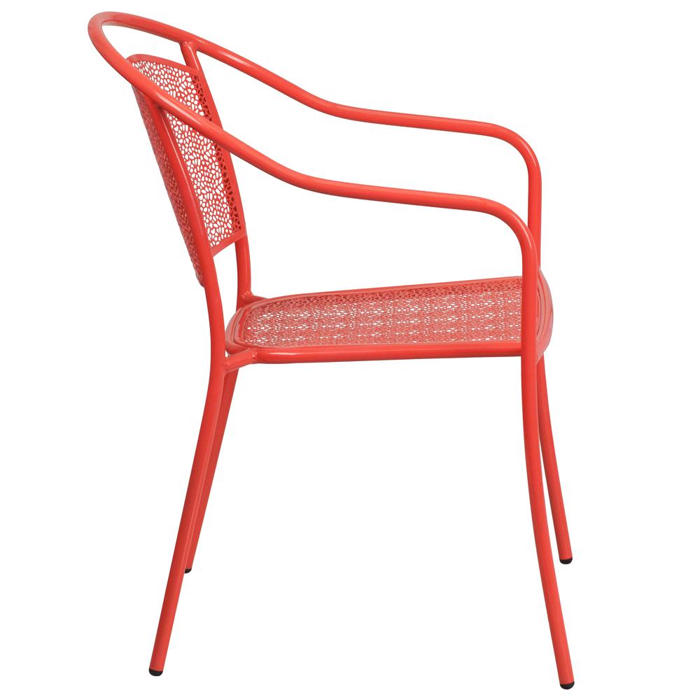 Commercial Grade Coral Indoor-Outdoor Steel Patio Arm Chair with Round Back - Flash Furniture