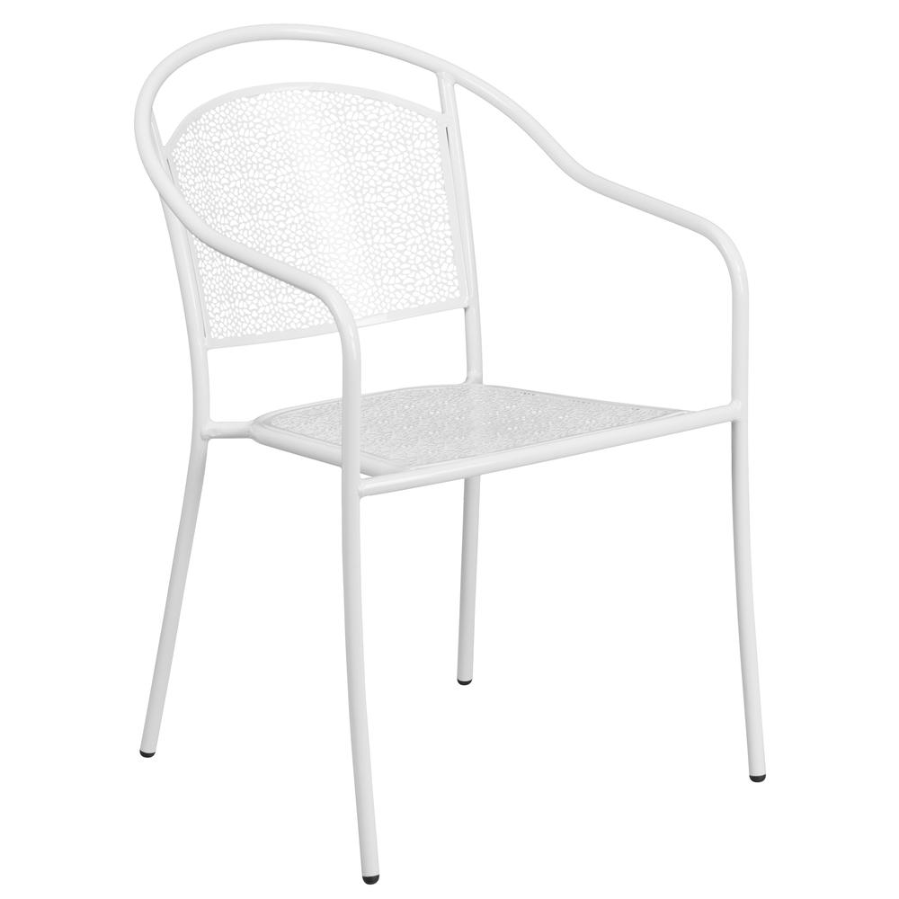 Commercial Grade White Indoor-Outdoor Steel Patio Arm Chair with Round Back - Flash Furniture