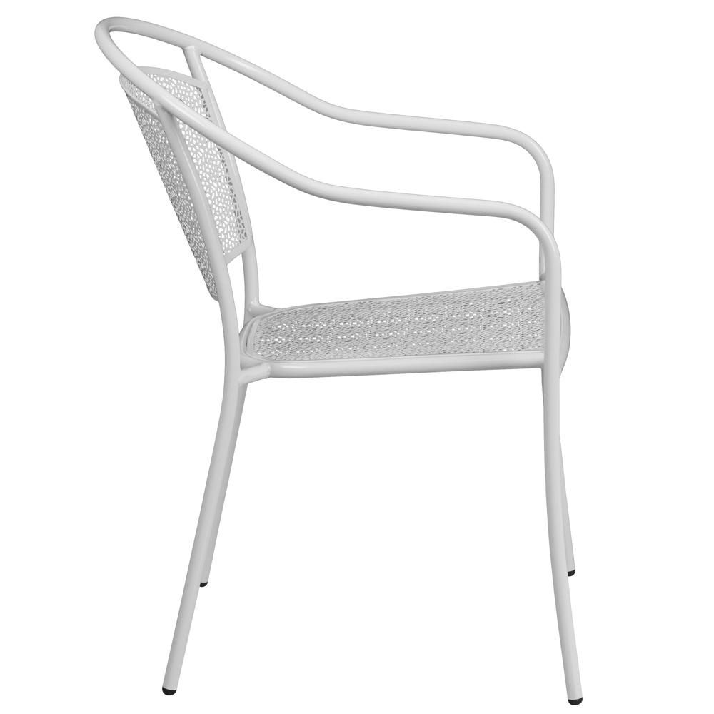 Commercial Grade White Indoor-Outdoor Steel Patio Arm Chair with Round Back - Flash Furniture