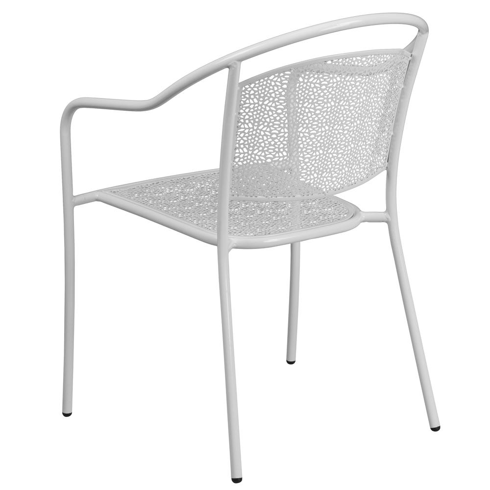 Commercial Grade White Indoor-Outdoor Steel Patio Arm Chair with Round Back - Flash Furniture