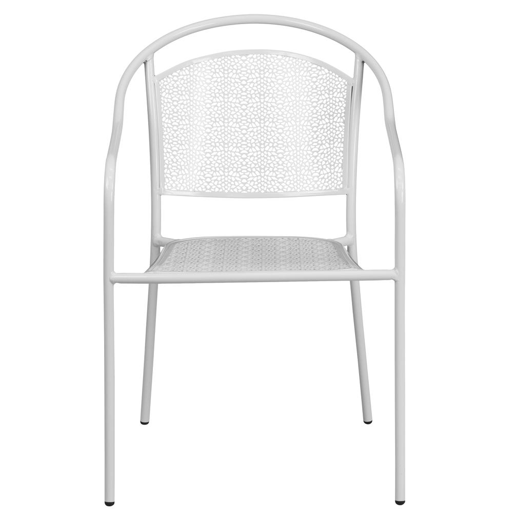 Commercial Grade White Indoor-Outdoor Steel Patio Arm Chair with Round Back - Flash Furniture