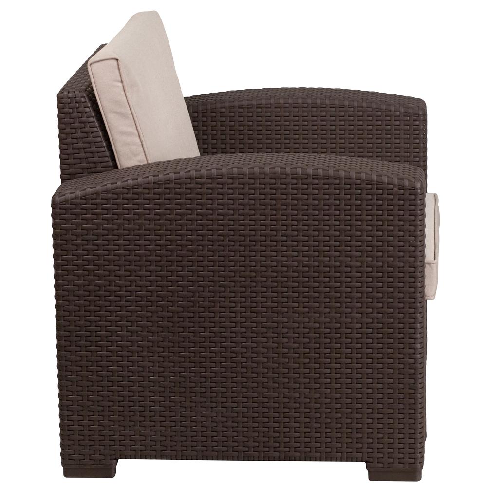 Chocolate Brown Faux Rattan Chair with All-Weather Beige Cushion - Flash Furniture