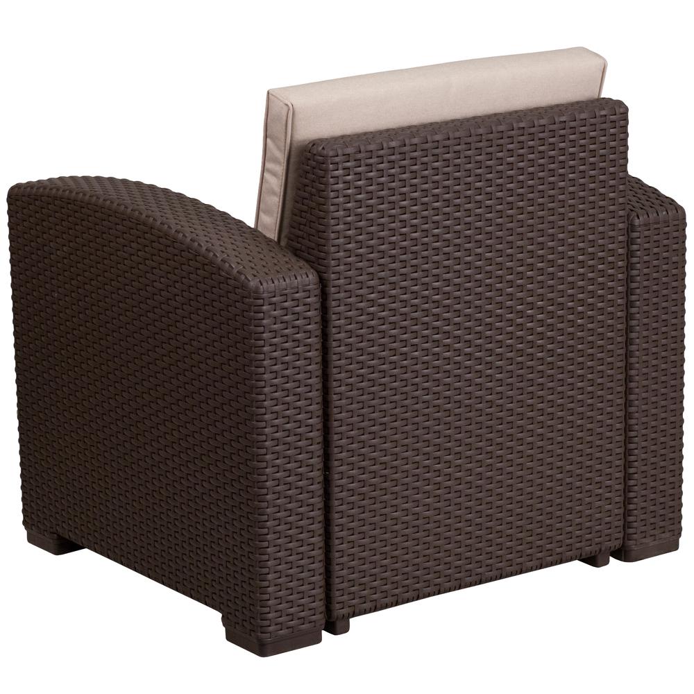 Chocolate Brown Faux Rattan Chair with All-Weather Beige Cushion - Flash Furniture