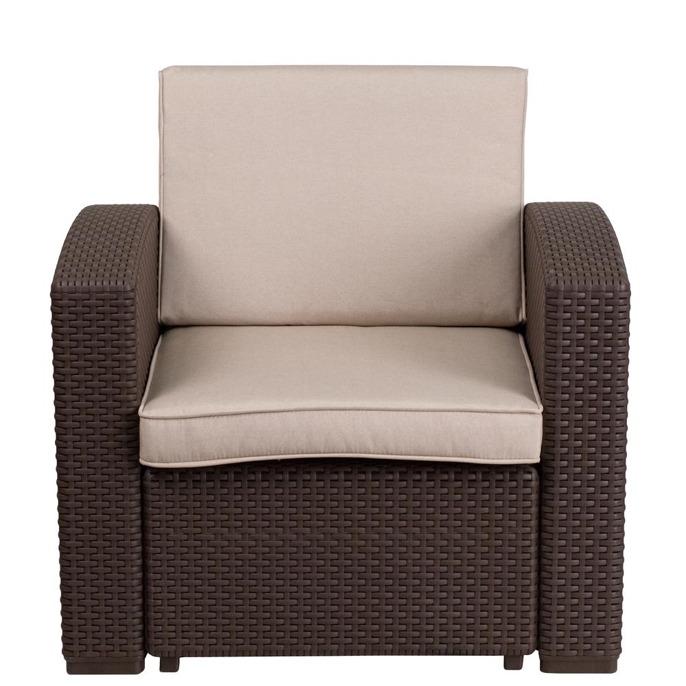 Chocolate Brown Faux Rattan Chair with All-Weather Beige Cushion - Flash Furniture