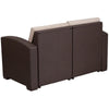 Chocolate Brown Faux Rattan Loveseat with All-Weather Beige Cushions - Flash Furniture