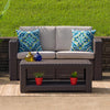 Chocolate Brown Faux Rattan Loveseat with All-Weather Beige Cushions - Flash Furniture