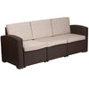 Chocolate Brown Faux Rattan Sofa with All-Weather Beige Cushions - Flash Furniture