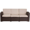 Chocolate Brown Faux Rattan Sofa with All-Weather Beige Cushions - Flash Furniture