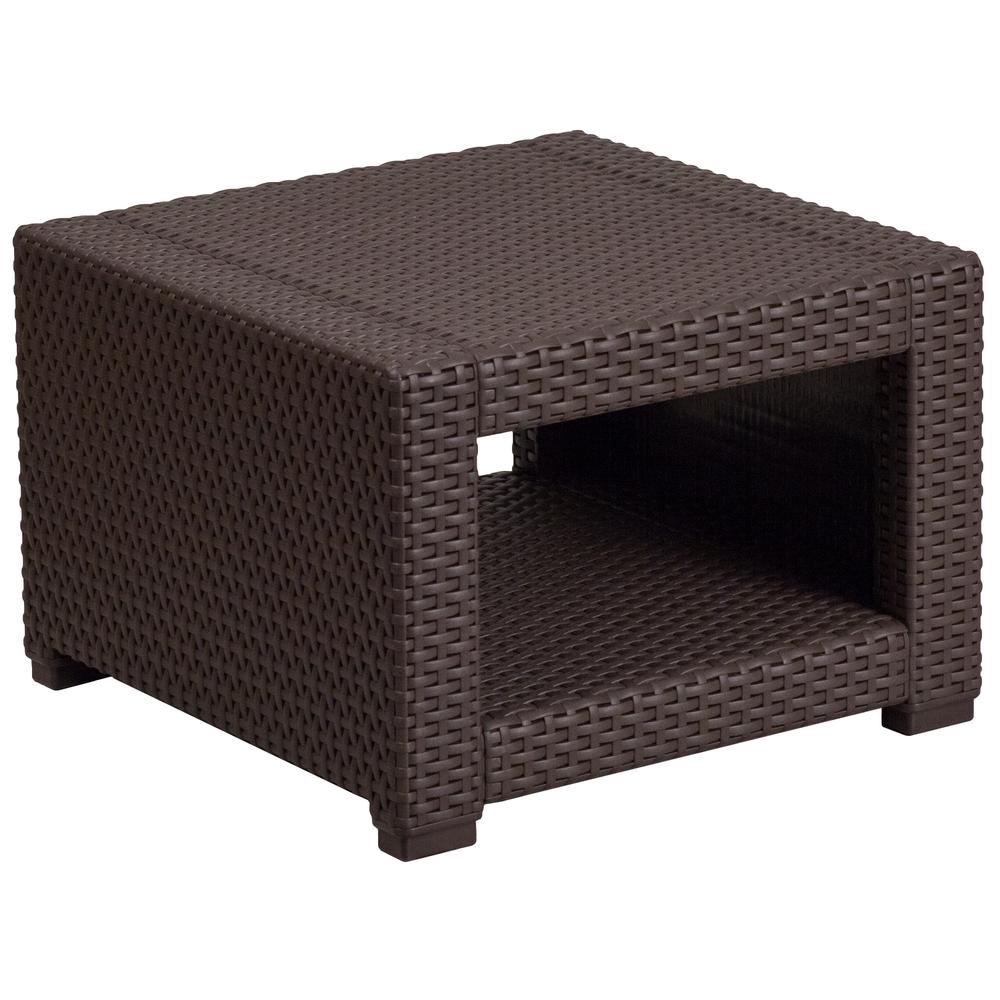 Chocolate Brown Faux Rattan End Table - Flash Furniture