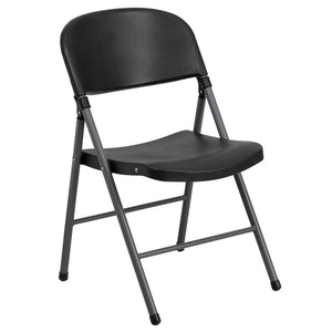 HERCULES Series 330 lb. Capacity Black Plastic Folding Chair with Charcoal Frame - Flash Furniture