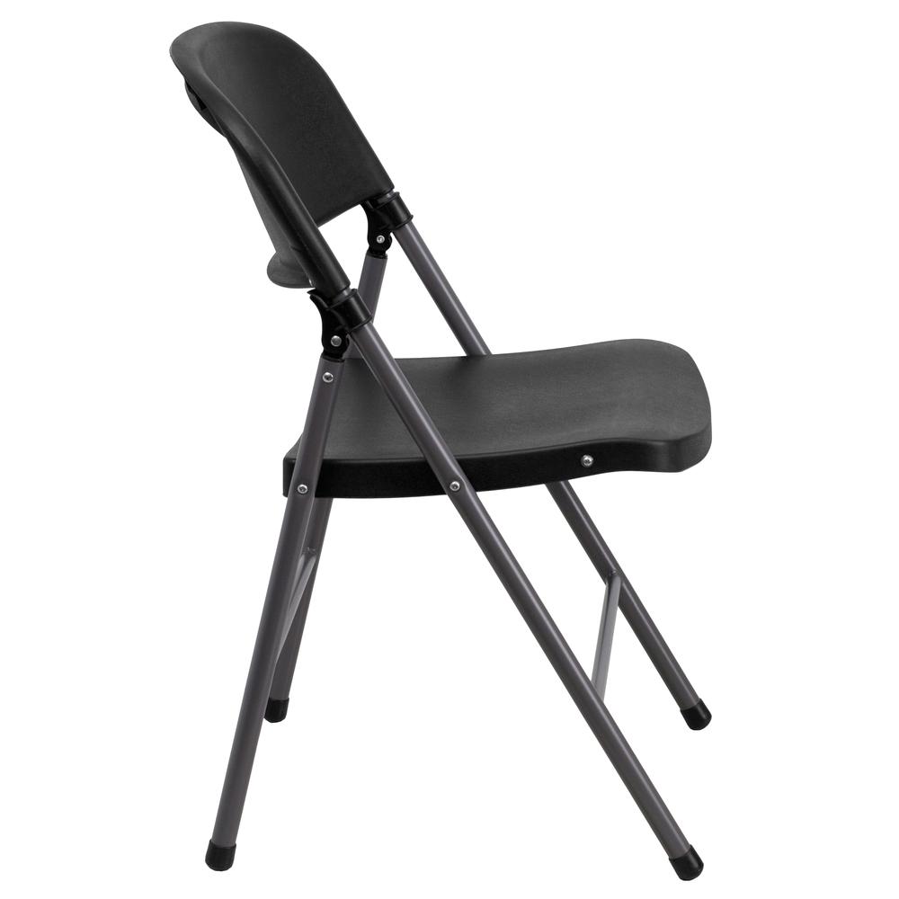 HERCULES Series 330 lb. Capacity Black Plastic Folding Chair with Charcoal Frame - Flash Furniture
