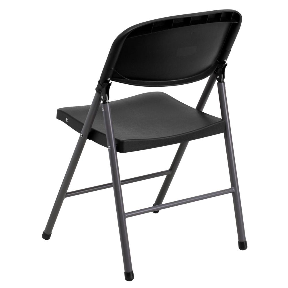 HERCULES Series 330 lb. Capacity Black Plastic Folding Chair with Charcoal Frame - Flash Furniture