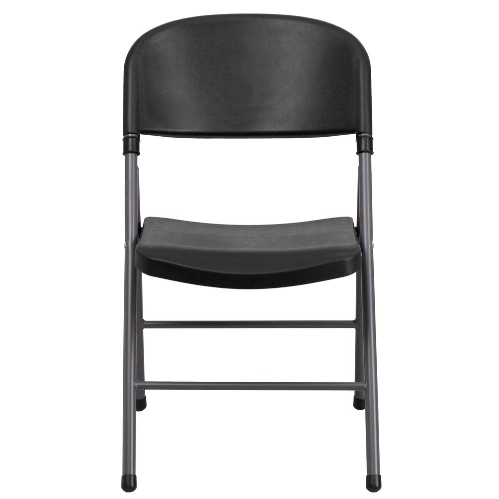 HERCULES Series 330 lb. Capacity Black Plastic Folding Chair with Charcoal Frame - Flash Furniture