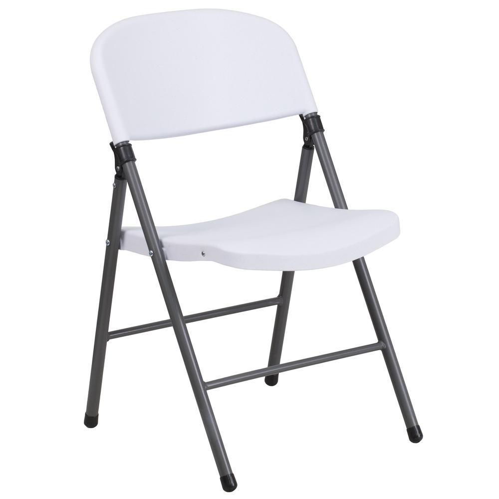 HERCULES Series 330 lb. Capacity Granite White Plastic Folding Chair with Charcoal Frame - Flash Furniture