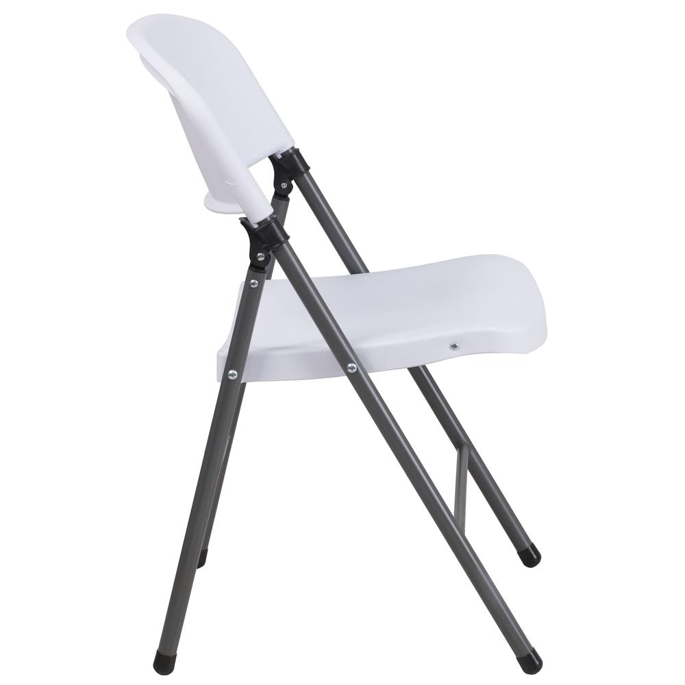HERCULES Series 330 lb. Capacity Granite White Plastic Folding Chair with Charcoal Frame - Flash Furniture