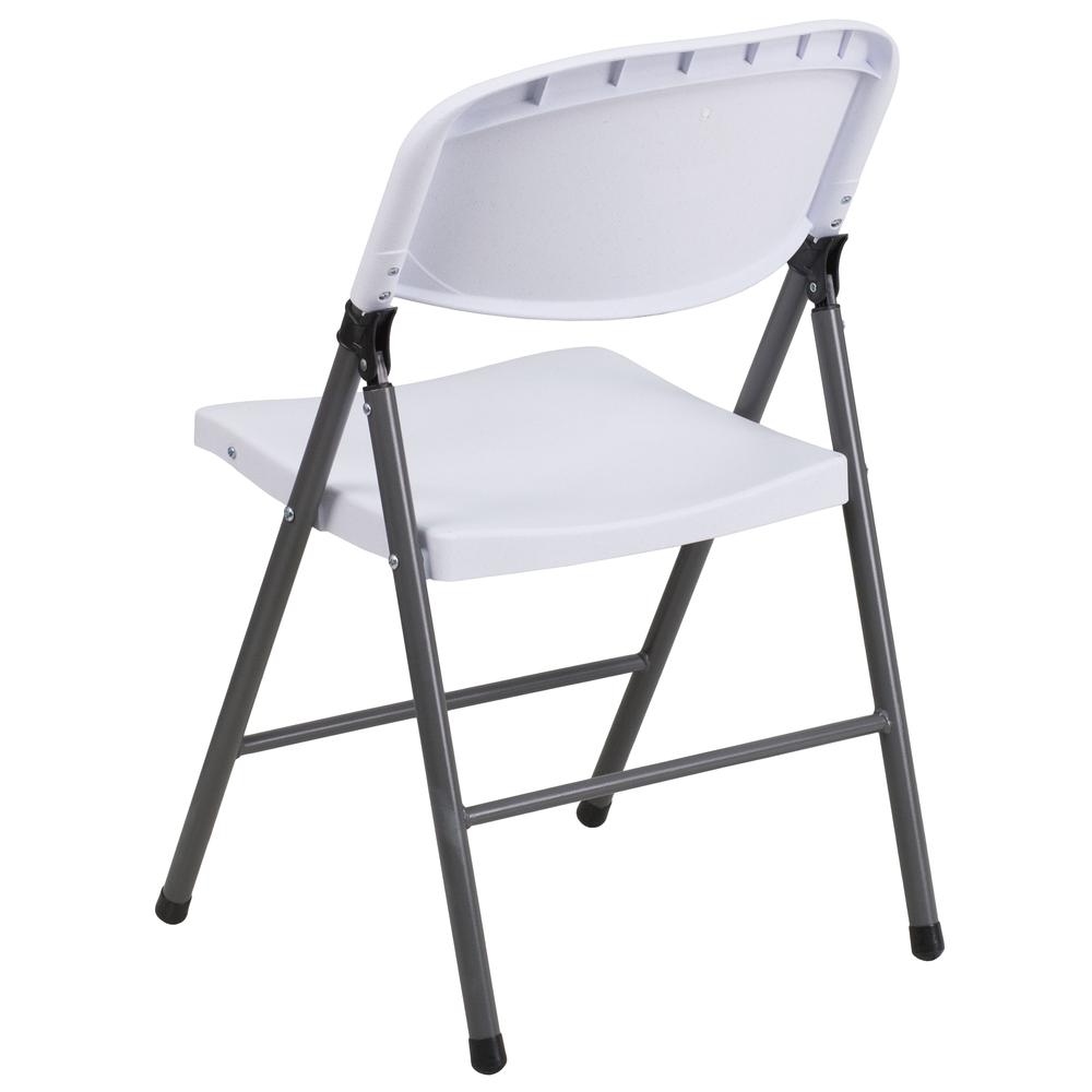 HERCULES Series 330 lb. Capacity Granite White Plastic Folding Chair with Charcoal Frame - Flash Furniture