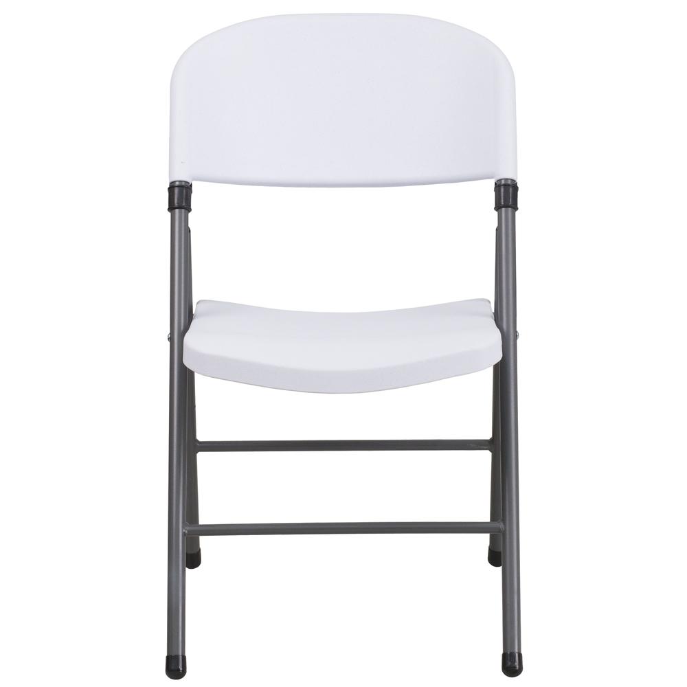 HERCULES Series 330 lb. Capacity Granite White Plastic Folding Chair with Charcoal Frame - Flash Furniture