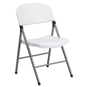 HERCULES Series 330 lb. Capacity White Plastic Folding Chair with Gray Frame - Flash Furniture