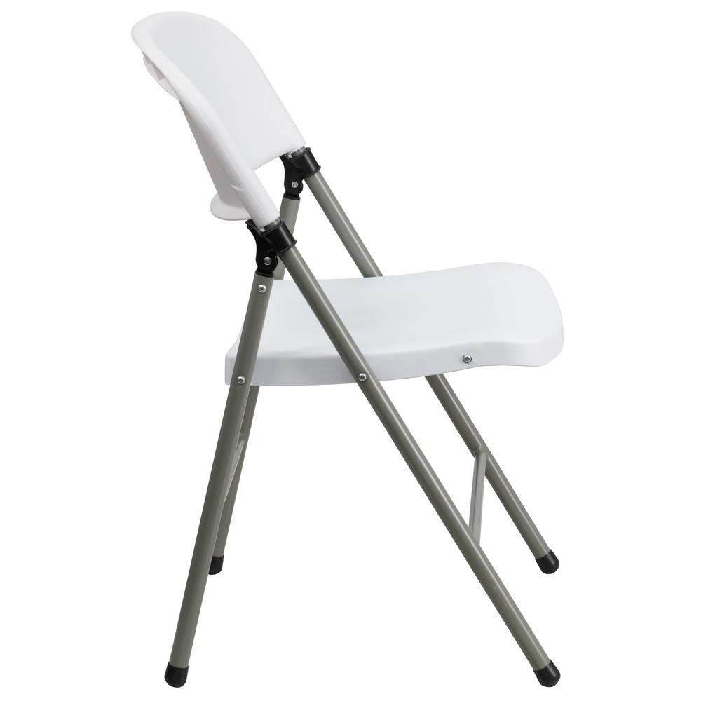 HERCULES Series 330 lb. Capacity White Plastic Folding Chair with Gray Frame - Flash Furniture