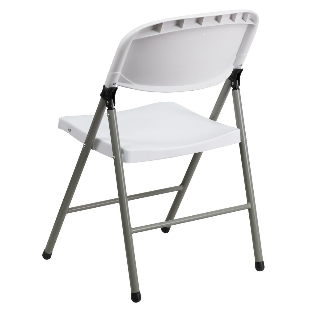 HERCULES Series 330 lb. Capacity White Plastic Folding Chair with Gray Frame - Flash Furniture