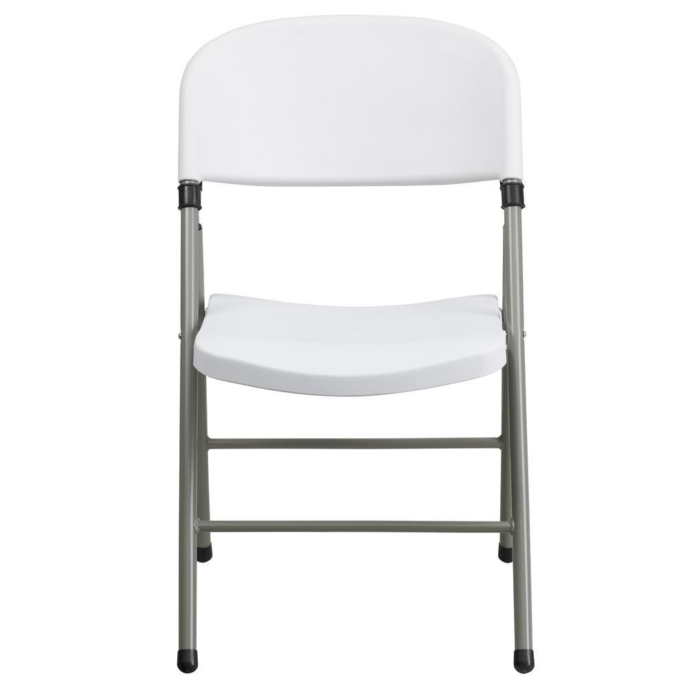 HERCULES Series 330 lb. Capacity White Plastic Folding Chair with Gray Frame - Flash Furniture