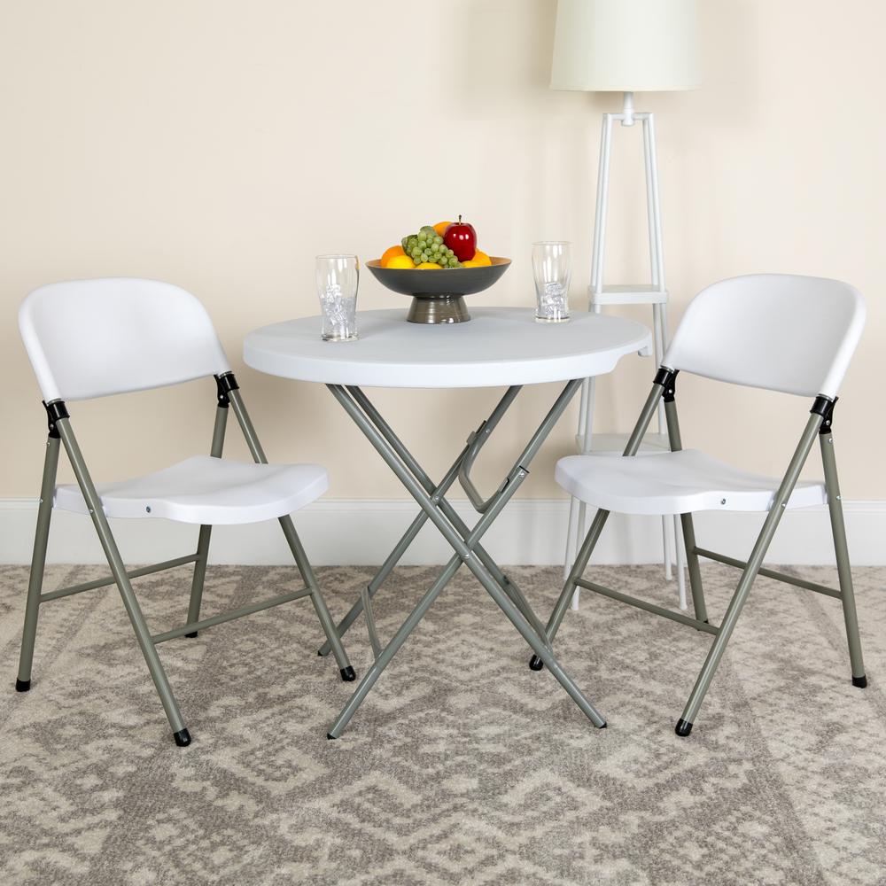 HERCULES Series 330 lb. Capacity White Plastic Folding Chair with Gray Frame - Flash Furniture
