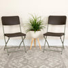 HERCULES Series Brown Rattan Plastic Folding Chair with Gray Frame - Flash Furniture