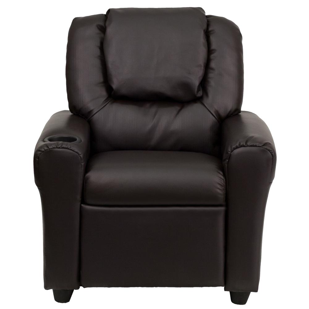 Contemporary Brown LeatherSoft Kids Recliner with Cup Holder and Headrest - Flash Furniture
