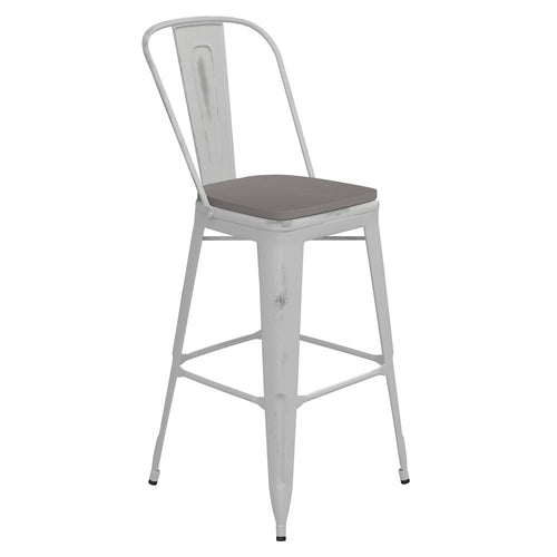 30'' High White Metal Indoor-Outdoor Barstool with Gray Poly Resin Wood Seat - Flash Furniture