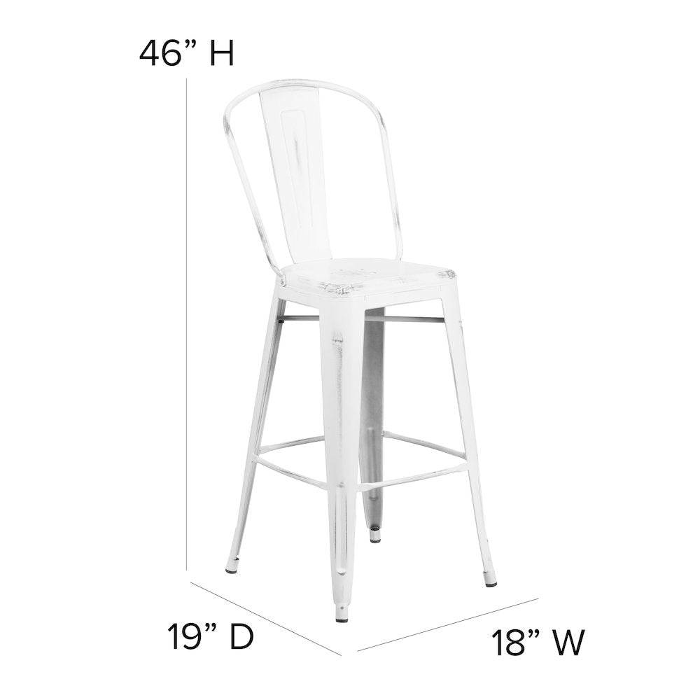 30'' High White Metal Indoor-Outdoor Barstool with Gray Poly Resin Wood Seat - Flash Furniture