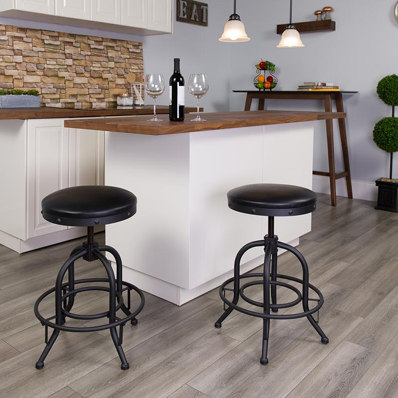 24'' Counter Height Stool with Swivel Lift Black LeatherSoft Seat - Flash Furniture