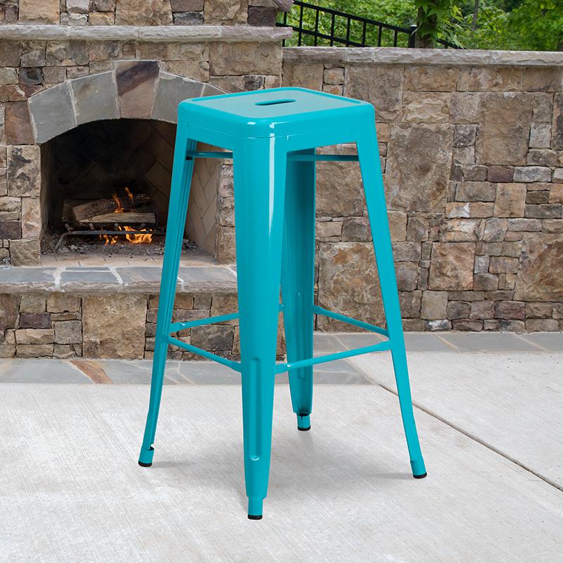 Commercial Grade 30'' High Backless Crystal Teal-Blue Indoor-Outdoor Barstool - Flash Furniture
