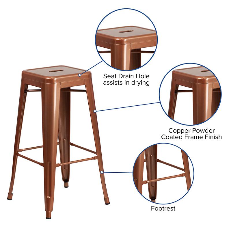 Commercial Grade 30'' High Backless Copper Indoor-Outdoor Barstool - Flash Furniture
